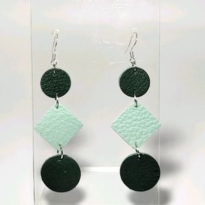 Blue Green Genuine Leather Earrings